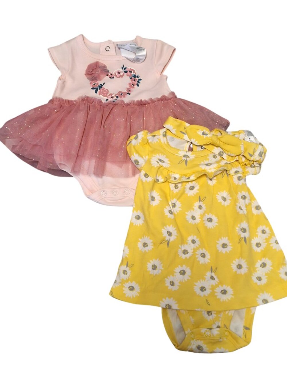 Pink Floral Tutu Bodysuit & Yellow Daisy Dress Bodysuit 2 for $12